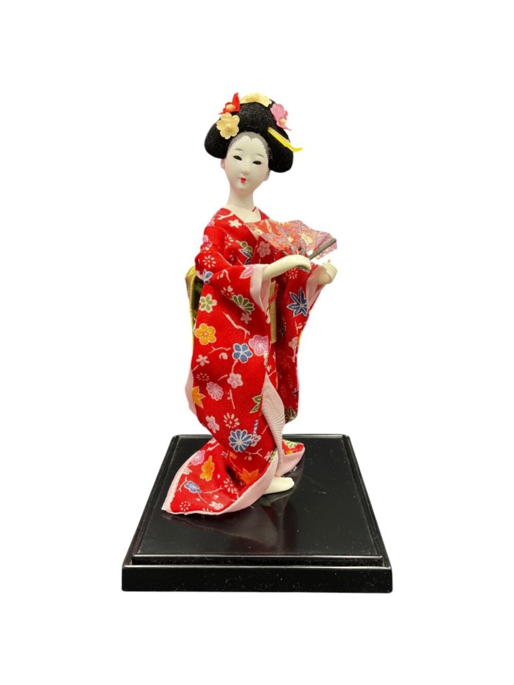 Vintage Japanese Geisha Doll Red Floral Kimono Figurine Japan - Picture 2 of 10